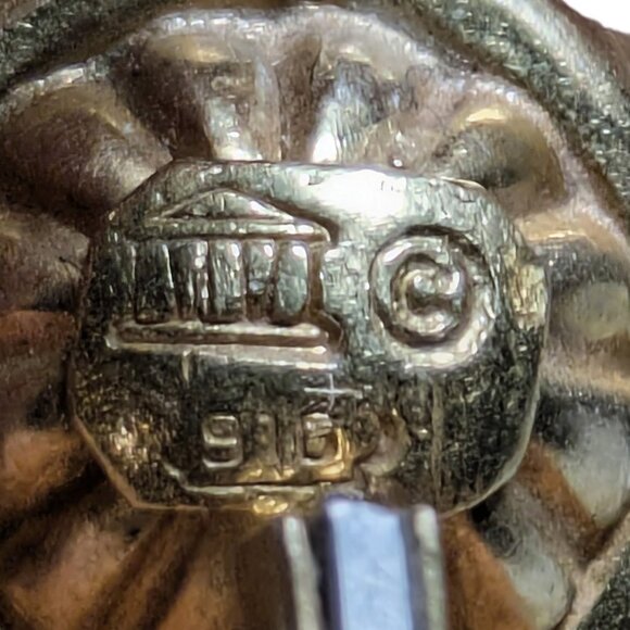 Rare Temple St. Clair 22k Gold Pearl Granulation Earrings Vintage 916 Estate - Picture 2 of 9